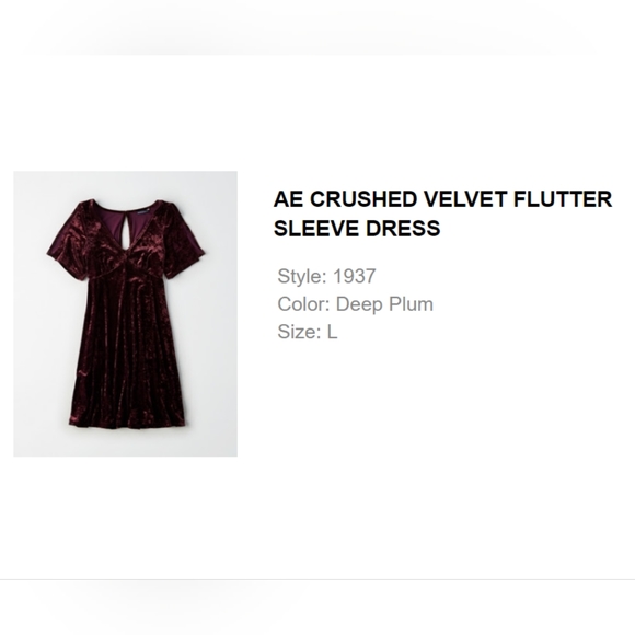 AE Crushed Velvet Flutter Sleeve Dress, size L, 90s-style empire waist - Picture 1 of 3